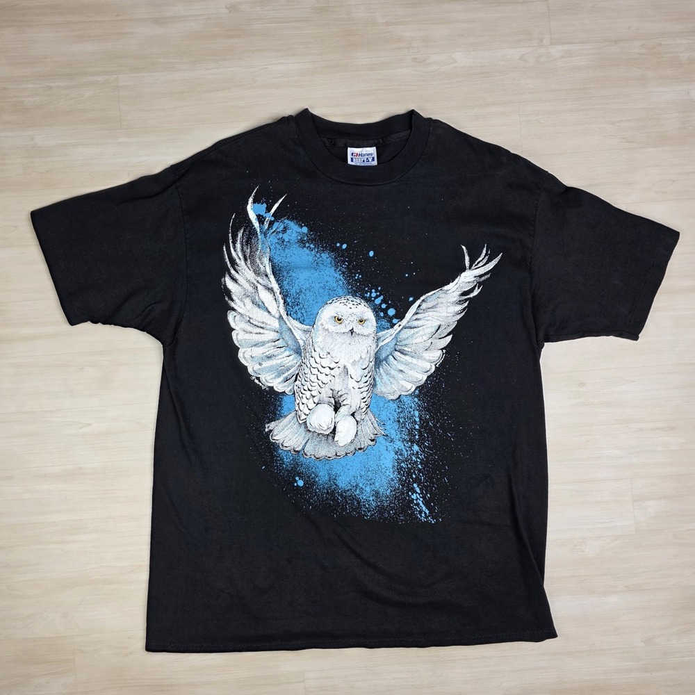 90s Vintage Snowy Owl Graphic Puff Print Shirt Single Stitch Nature Animal Large